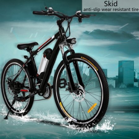 26" Electric Mountain Bike, 21 Speed Electric Bicycle for Adult 20Mph 250W Ebike with Removable 36V 8AH Lithium Battery and Battery Charger (Dark Black)