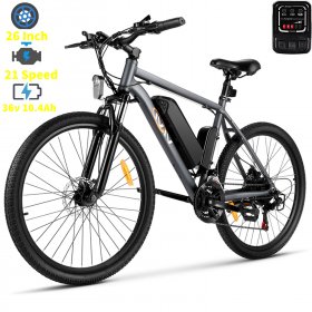 26" Electric Bike, Adults Electric Mountain Bicycle, 350W E-Bike Motor 20Mph with 36V/10.4Ah Removable Lithium-ion Battery, Professional 21 Speed Gears, Gray