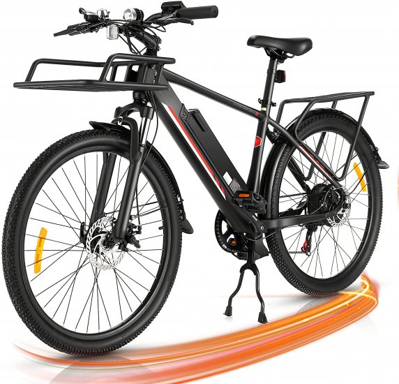 Generic 26 In. 350W Electric Mountain Bike Commuter Bicycle for Adults, City E-Bike with 36V/10.4AH Lithium Battery, Premium Front Suspension and 7 Speed Gears, Dual Disc Brake