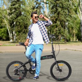 Adult Folding Bike, YOFE Folding Bicycle for Adult Teens, Portable 7 Speed Adult Leisure Bicycle Bicycle, Black,