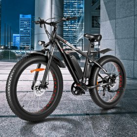 26 inch Big Wheels Fat Tire Electric Bike,500W Electric Commuter Bike 48V 10Ah Removable Battery and Professional 7 Speed