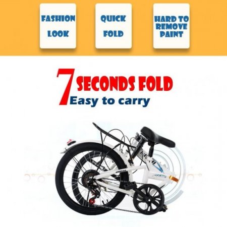 HOMBOM Leisure 20in 7 Speed ??City Folding Mini Compact Bike Bicycle Urban Commuters