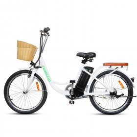 Nakto City Electric Elegance E-Bike For Adults Electric Mountain Bicycle 250W Powerful Motor 36V 10 Ah Lithium Ion Battery Ride In Snow Ice, Rain, Beach and Terrain - White