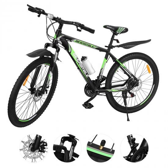 21 Speed 27.5\" Riding Mountain Bike, Aluminum Frame Trail Road Bicycle-Black&Green