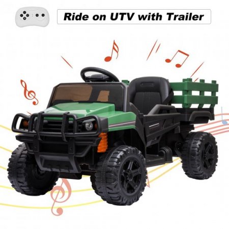 Kids Ride on UTV, 12V Powerwheels Backyard Truck Cars with Back Trailer, Kids Electric UTV Cars Toy w/Remote Control, 3 Speeds, LED Lights, Horn, Power 4 Wheels UTV Truck Birthday Gift for Kids