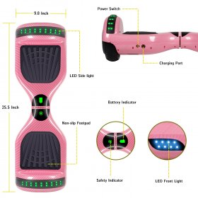 CBD Bluetooth Hoverboard with LED Lights Balancing Wheel Electric Self Balance Scooter Hoverboard for Kids UL2272 Certified Carbon Pink