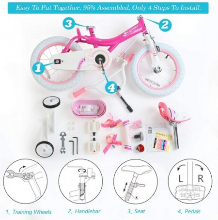 RoyalBaby Girls Kids Bike Jenny Bunny 12 14 16 18 20 Inch Bicycle 3-12 Years Old Basket Training Wheels Kickstand White Pink Child's Cycle