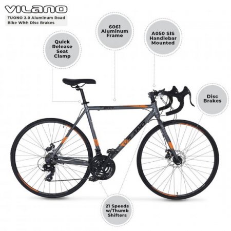 Vilano TUONO T20 Aluminum Road Bike 21 Speed Disc Brakes, 700c