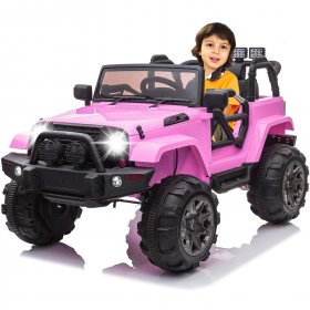 Kids Ride On Toys 12 volt Car, Electric Ride On Cars for Boys, 3-5 Years Old Power 4 Wheels Car, Ride On Truck Car with Remote Control, 3 Speeds, Spring Suspension, LED Light, Pink