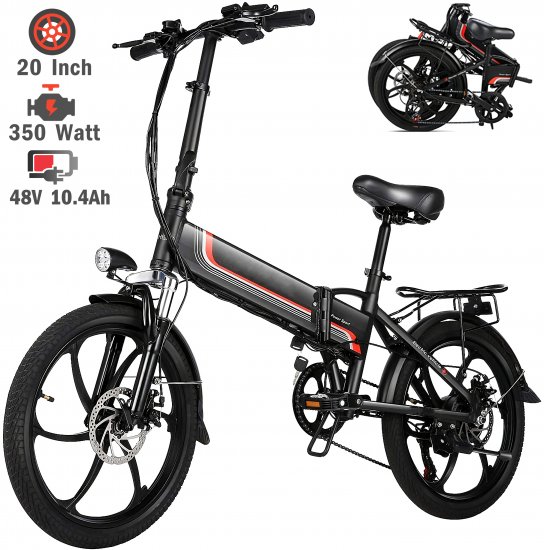 Folding Electric Bike for Adult, 20\'\' Electric Commuter Bicycle E-Bike with 48V 10.4AH Removable Battery, 350W Motor and Professional Rear 7 Speed Gear, Black