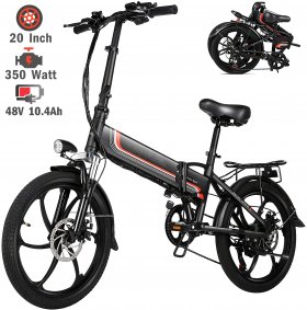 Folding Electric Bike for Adult, 20'' Electric Commuter Bicycle E-Bike with 48V 10.4AH Removable Battery, 350W Motor and Professional Rear 7 Speed Gear, Black