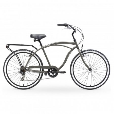 sixthreezero Around The Block Men's 7-Speed Beach Cruiser Bicycle, 26" Wheels, Matte Grey