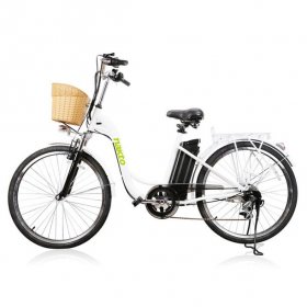 NAKTO City Electric Bicycle 250W 36V 10A for Women 26 inch CAMEL White