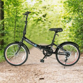 Goplus 20'' Lightweight Adult Folding Bicycle Bike w/ 7-Speed Drivetrain Dual V-Brakes