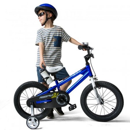 Royalbaby Freestyle 12 In. Blue Kids Bike Boys and Girls Bike with Training wheels and Water Bottle