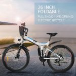 26'' Folding Electric Bike 21 Speed Electric Mountain Bicycle for Adults, Lightweight E-Bike with 36V 8AH Removable Lithium-Ion Battery Premium Full Suspension Moped City Commuter