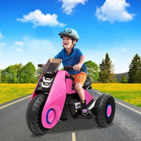 Children Electric Motorcycle, 3 Wheels Double Drive Toy, 6V Battery Powered Ride On Toy, Electric Mini Bike with Music Play Function and Pedal Switch for Kids Toddlers, Birthday Christmas Gift