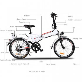 Folding Electric Bike, 20 Inch Electric Bicycle with 36V 8Ah Removable Lithium-Ion Battery, Ebike with 250W Motor and 7 Speed Gears White
