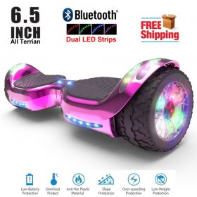 Hoverboard All-Terrain LED Flash Wide All Terrian Wheel with Bluetooth Speaker Dual LED Light Self Balancing Wheel Electric Scooter Chrome Pink,Hoverboard All-Terrain? Wide? Wheel Electric Scooter
