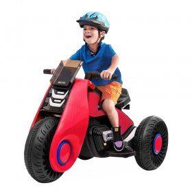 3 Wheels Electric Bicycle, Kids Ride on Motorcycle, Double Drive Motocross, Toddler Motorized Motorcycle Bike, 6V/4.5Ah Power Wheels Dirt Bike for Boys and Girls, 3-7 Years Old - Red