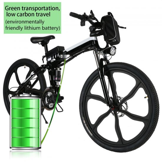 26\" 21 Speed 36V Folding Electric bike Mountain Bicycle with Removable Lithium-ion Battery Integrated Mens Electric Bike, With Bright LED headlamp and horn for Adults