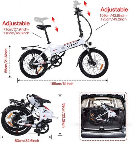 VIVI 350W 20'' Electric Bike City Folding Lightweight Electric Bicycle Ebike with Removable Lithium-Ion