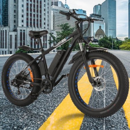 26" Electric Men Bike 48V 500W Fat Tire Electric Bike Snow Bike, 48V 10Ah Removable Battery and Professional 7 Speed