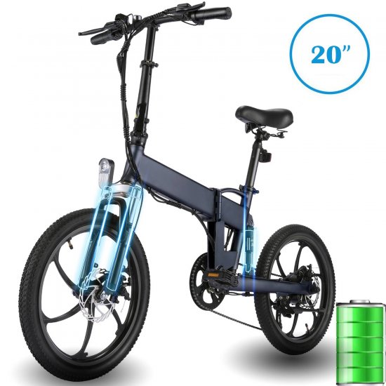 20\" Folding Electric Bike, 350W 6 Speed Electric Mountain Commuter and Folding Bikes for Adult Teens Aluminum Bicycle E-Ride 33 Miles Range with 36V/10.4Ah Battery, Rear Shock Absorber Max Load 265lbs