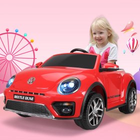 TOBBI Beetle Style Kids Electric Ride on Car with Remote Control, 12V Battery Powered Motorized Vehicle Kids Car, Suspension, Music, LED Lights, Bluetooth Player, Red