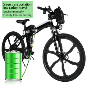 26" 21 Speed 36V Folding Electric bike Mountain Bicycle with Removable Lithium-ion Battery Integrated Mens Electric Bike, With Bright LED headlamp and horn for Adults