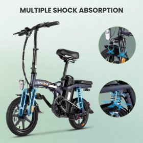 VIVI 14" Electric Commuter and Folding Bikes Electric Mountain Bicycle E-Ride with 350W 48V/20AH Lithium Ion Battery, Rear Shock Absorber Max Load 265lbs for Adult/Teens