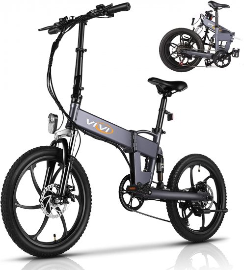 VIVI 20\'\' Electric Folding Bike, Adult Mountain Electric Bike, 350W Electric Bicycle City Lighting EBike with 36V/10.4Ah Lithium-Ion Battery, MAX 20MPH, 33-mile Range for Adult Teens