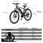 Campmoy 350W Electric Bike w/ Upgraded 21 Speed Transmission, Adult Ebike Electric Mountain Bicycle with Removable 36V/10.4Ah Battery, Up to 20MPH Speed, 4 Working Modes, Free Bike Lock