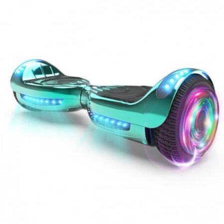 Flash Wheel Hoverboard 6.5" Bluetooth Speaker with LED Light Self Balancing Wheel Electric Scooter - Chrome Turquoise