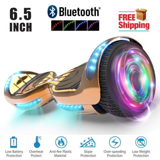 Listed 6.5\" Hoverboard TOP LED Two-Wheel Self Balancing Scooter with Speaker New Chrome Rosegold