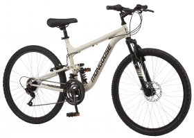 Mongoose Major Mountain Bike, 26-inch wheels, 18 speeds, sand, mens style frame