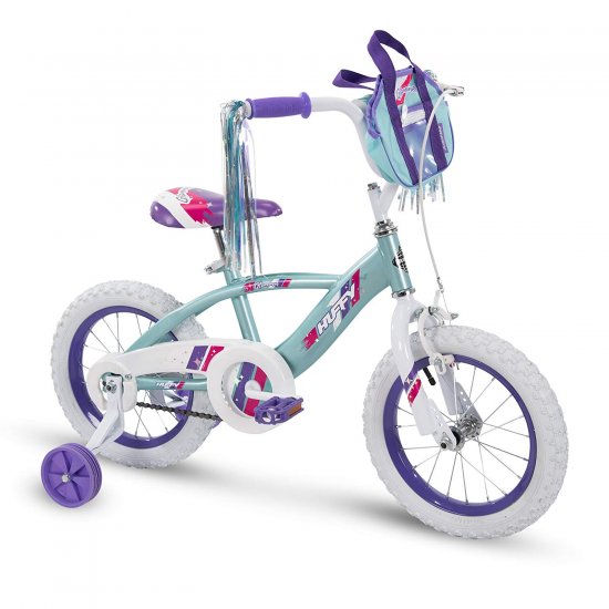 Huffy Glimmer 14\" Age 4-6 Kids Bike Bicycle with Training Wheels, Sea Crystal