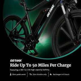 GOTRAX EBE2 Electric Bike 26 In. - 20MPH & 50 Mile Range - 350W Motor - 7 Speed Commuter E-Bike