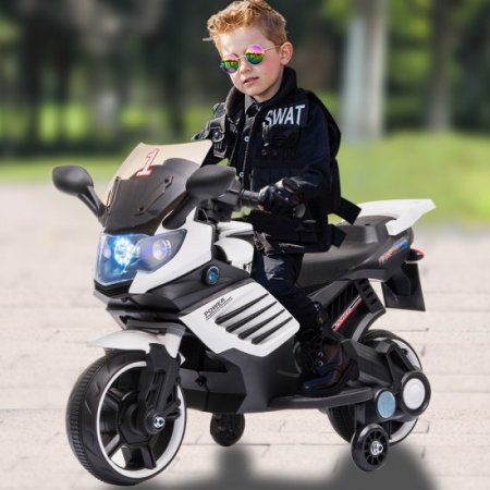 YOFE Kids Ride On Toys, Ride On Motorcycle for Boy Girl, 6V Battery Powered Electric Motorcycle w/ Music/LED Headlights/Horn, Kids Ride On Bike w/ Training Wheels, Kids Birthday Present, White