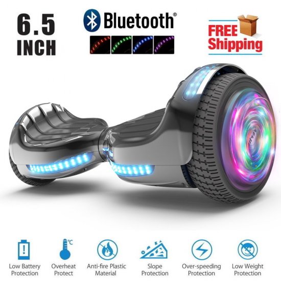 Hoverboard 6.5\" Bluetooth Speaker with LED Flash Wheel Self Balancing Wheel Electric Scooter -Black