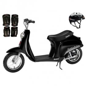 Razor Pocket Mod Vapor Electric Scooter (Black) with Helmet, Elbow and Knee Pads