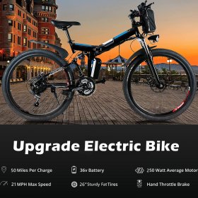 26'' Folding Electric Bike, Commuting Ebike Electric Mountain Bicycle with 36V 8Ah Lithium-Ion Battery, Premium Full Suspension and 21 Speed Gears