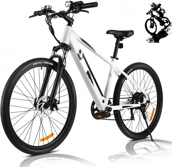 27.5\" Aluminum 700C Electric Bike, 350W Adults Electric Mountain Bicycle with Concealed 10.4 Ah Battery, 7-Speed Professional Derailleur City E-bike