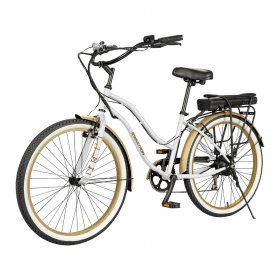 Swagtron EB10 Electric Cruiser Bike Shimano 7SPD Full-Sized 26 In. eBike Removable Battery Low Step-Through Frame 264.5 Lb.