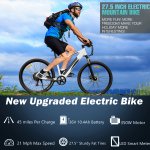 27.5'' Electric Bike, Adult Electric Mountain Bicycle 350W Commuter Bicycle with 36V/10.4Ah Removable Lithium-Ion Battery, Fast Charge, Shimano 21-Speed and Suspension Fork