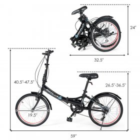 Goplus 20'' Lightweight Adult Folding Bicycle Bike w/ 7-Speed Drivetrain Dual V-Brakes