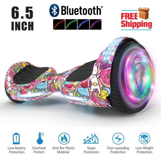 Flash Wheel Certified Hoverboard 6.5\" Bluetooth Speaker with LED Light Self Balancing Wheel Electric Scooter - Unicorn