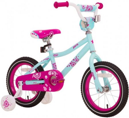 JOYSTAR Paris Girl's Bike for Ages 3-9 Years Old, Children Bike with Training Wheels for 14" Kid's Bike, Ice Blue