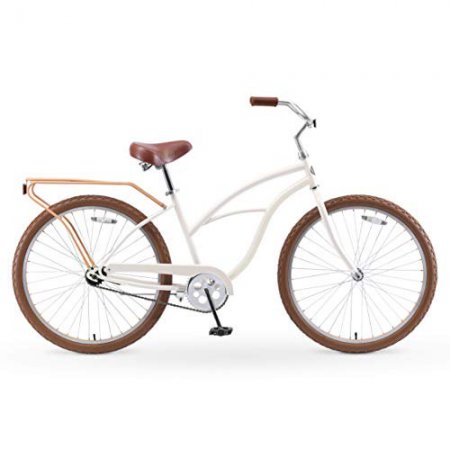 sixthreezero Around The Block Women's 26" Single Speed New Beach Cruiser Bicycle with Rear Rack, Cream Coffee