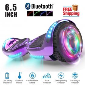 Flash Wheel Certified Hoverboard 6.5" Bluetooth Speaker with LED Light Self Balancing Wheel Electric Scooter - Chrome Purple